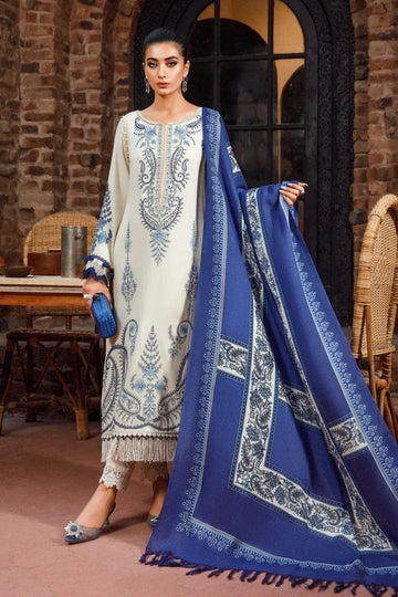 AS-U-0033 |MARIA.B 3PC DHANAK FABRIC EMBROIDERED SHIRT WITH PRINTED SHAWL AND TROUSER|UNSTITCHED.