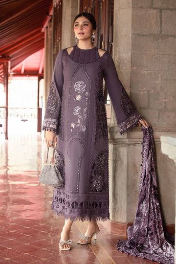 AS-U-0030 |MARIA.B 3PC DHANAK FABRIC EMBROIDERED SHIRT WITH DHANAK PRINTED SHAWL AND TROUSER|UNSTITCHED.