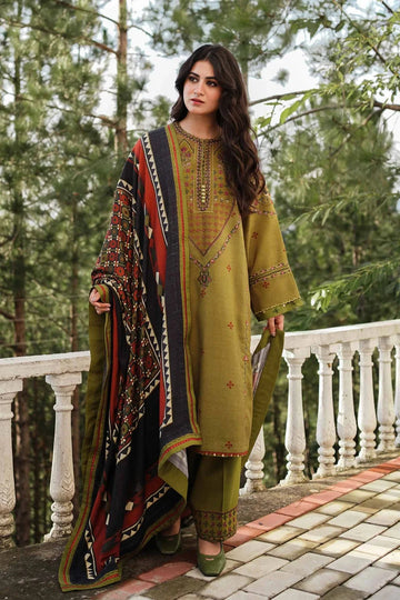 AS-U-0034 |COCO BY ZARA JAHAN 3PC DHANAK FABRIC EMBROIDERED SHIRT WITH PRINTED SHAWL AND TROUSER|UNSTITCHED.