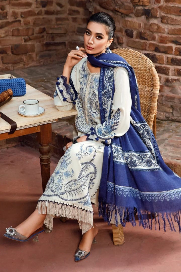 AS-U-0033 |MARIA.B 3PC DHANAK FABRIC EMBROIDERED SHIRT WITH PRINTED SHAWL AND TROUSER|UNSTITCHED.