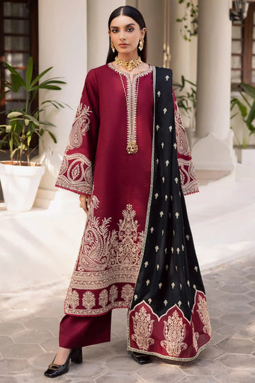 AS-U-0015|MARJAN - 3PC DHANAK FABRIC EMBROIDERED SHIRT WITH DHANAK EMBROIDERED SHAWL AND TROUSER|UNSTITCHED