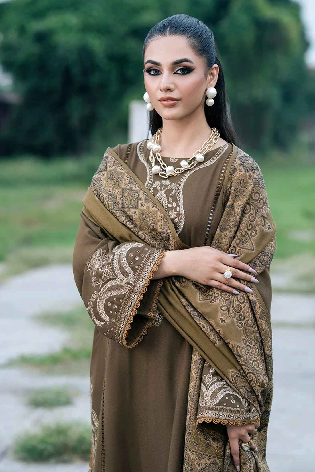 AS-U-0025|SAPPHIRE 3PC DHANAK FABRIC EMBROIDERED SHIRT WITH PRINTED SHAWL AND TROUSER|UNSTITCHED