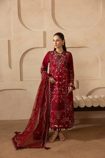 AS-U-0010|MEHMAL 3PC DHANAK FABRIC EMBROIDERED SHIRT WITH DHANAK EMBROIDERED SHAWL AND TROUSER|UNSTITCHED