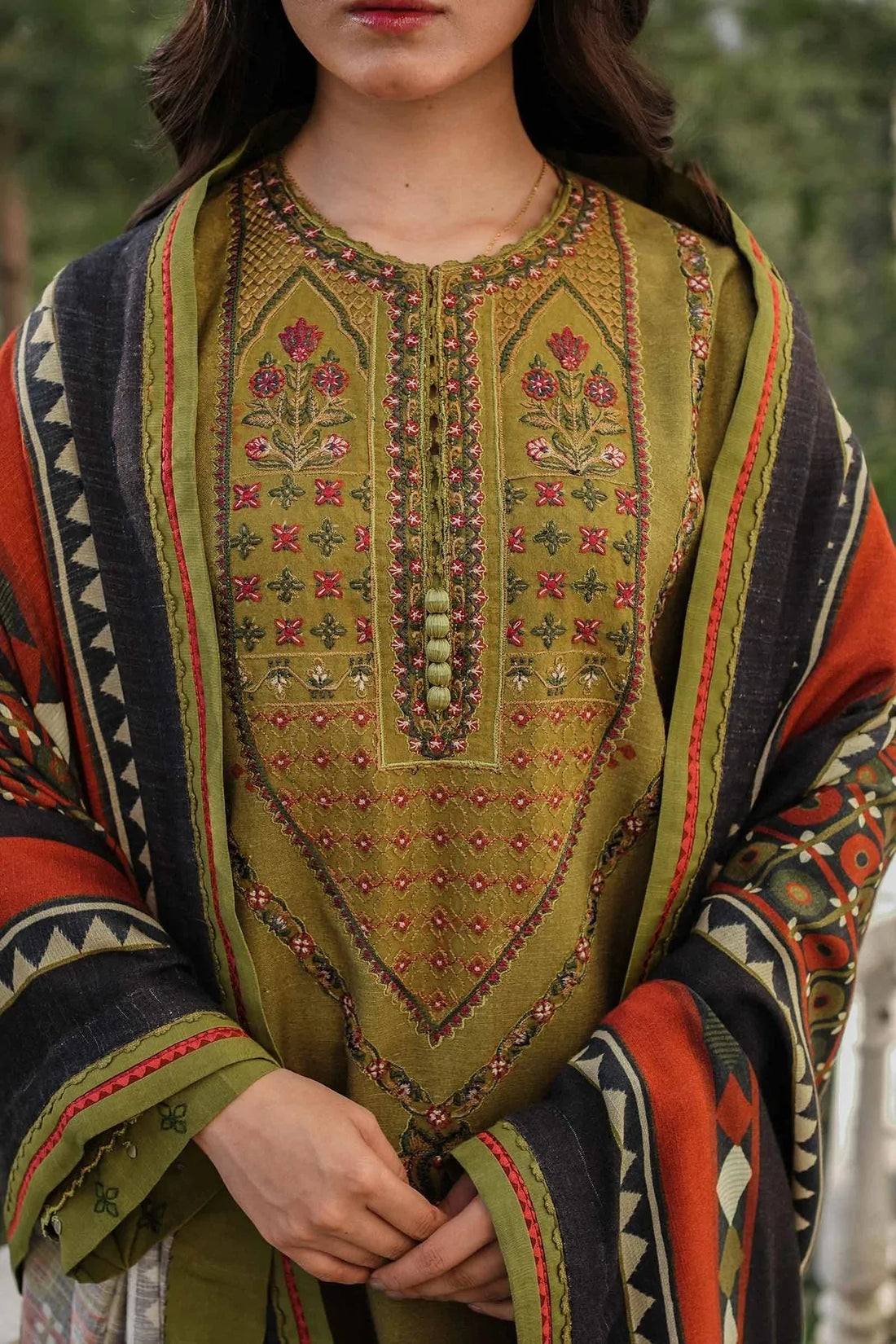 AS-U-0034 |COCO BY ZARA JAHAN 3PC DHANAK FABRIC EMBROIDERED SHIRT WITH PRINTED SHAWL AND TROUSER|UNSTITCHED.