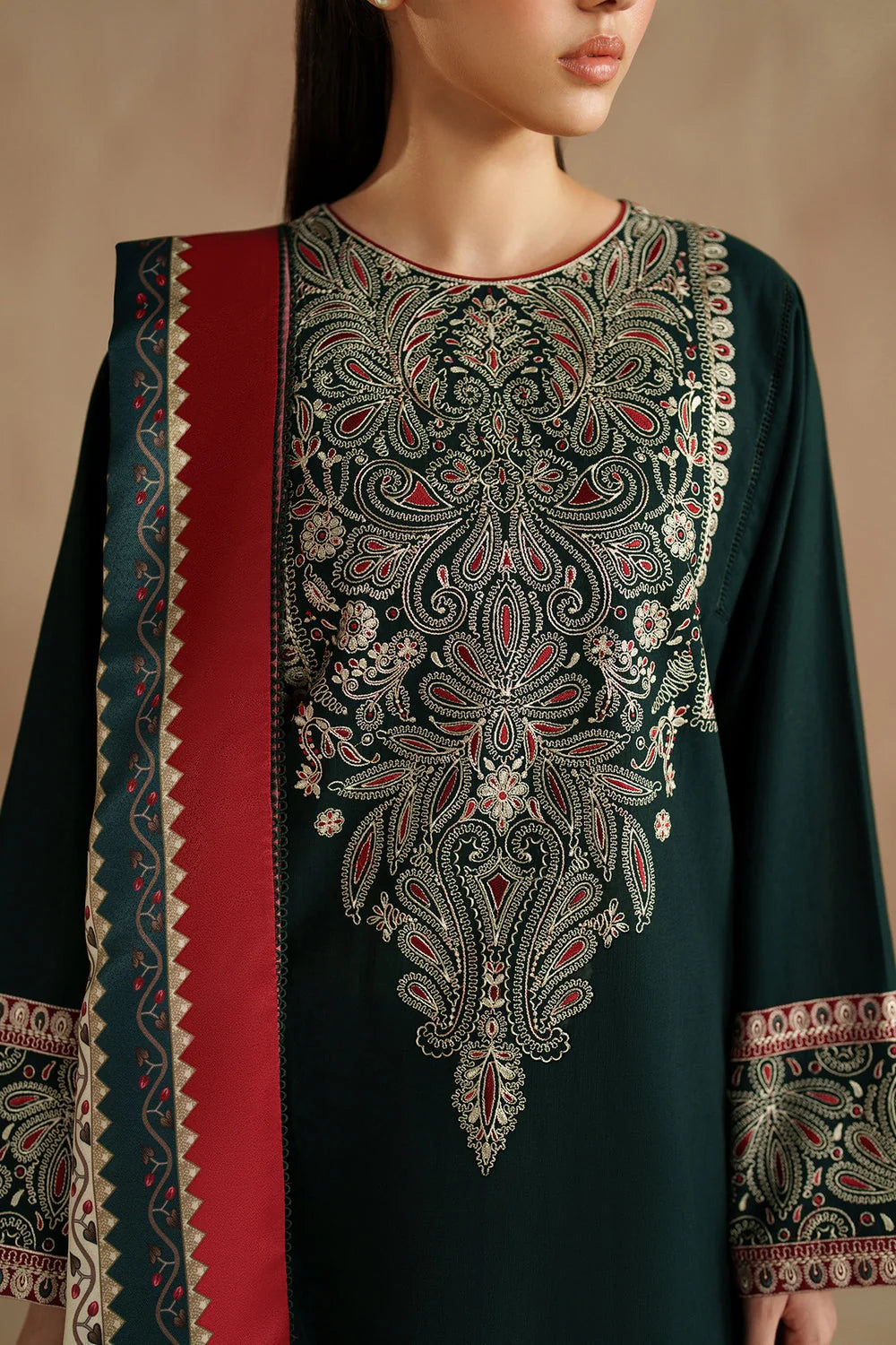 AS-U-0022 |Jazmin -Premium Unstitched Dhanak Embroidered with Printed Shawls 3pc|UNSTITCHED