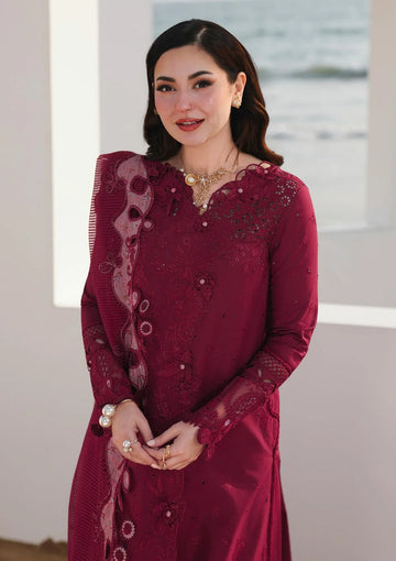 AS-U-0044 |QALAMKAR- 3PC DHANAK FABRIC EMBROIDERED SHIRT WITH DHANAK EMBROIDERED SHAWL AND TROUSER| UNSTITCHED.
