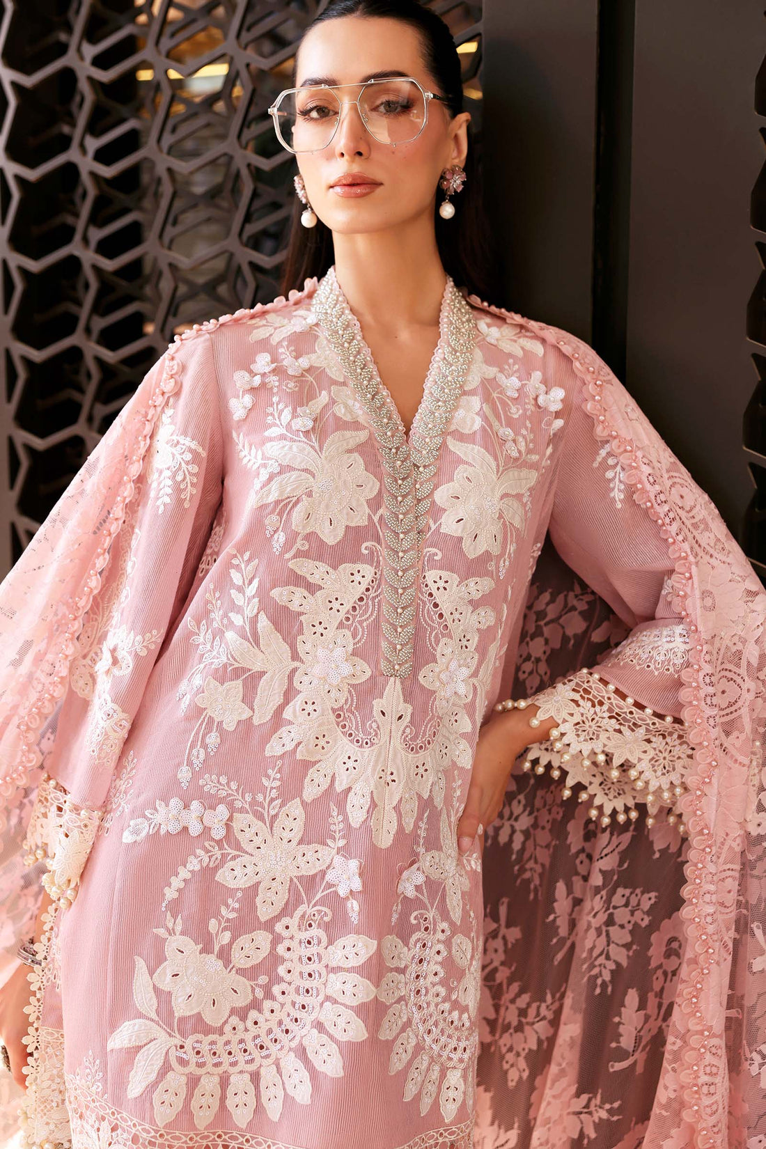 AS-U-0008|MARIA.B 3PC DHANAK FABRIC EMBROIDERED SHIRT WITH PRINTED SHAWL AND TROUSER|UNSTITCHED