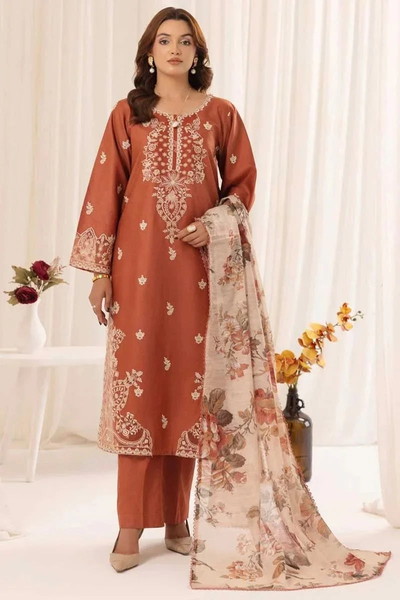 AS-U-0047 |Mohagni✦-Premium Unstitched Dhanak Embroidered with Printed Shawls 3pc| UNSTITCHED.