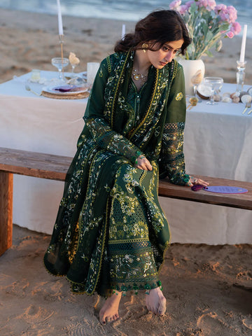 AS-U-0006|MAHNUR - 3PC DHANAK FABRIC EMBROIDERED SHIRT WITH DHANAK EMBROIDERED SHAWL AND TROUSER|UNSTITCHED