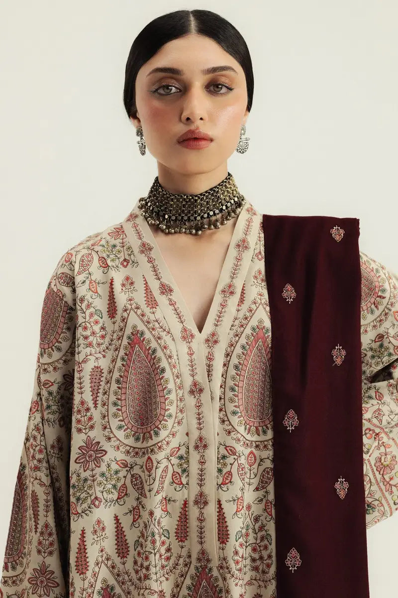 AS-U-0024 |Zara By Shah Jahan -Premium Unstitched Dhanak Embroidered with Dhanak Embroidery Shawl|UNSTITCHED