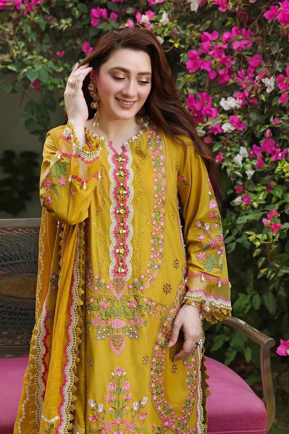 AS-U-0002 |ANEELAS- 3PC DHANAK FABRIC EMBROIDERED SHIRT WITH DHANAK EMBROIDERED SHAWL AND TROUSER| UNSTICHED