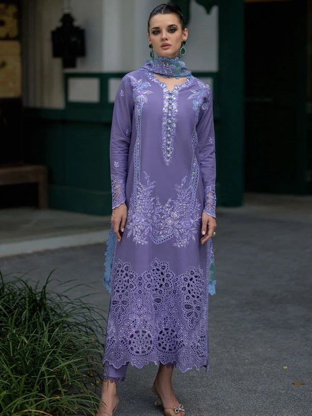 AS-U-0045 |MUSHQ 3PC DHANAK FABRIC EMBROIDERED SHIRT WITH DHANAK PRINTED SHAWL AND TROUSER| UNSTITCHED.