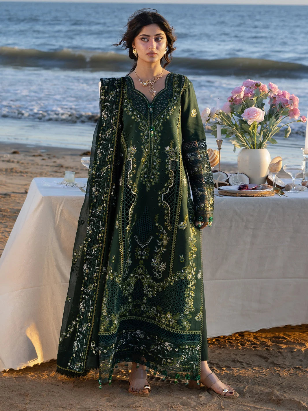 AS-U-0006|MAHNUR - 3PC DHANAK FABRIC EMBROIDERED SHIRT WITH DHANAK EMBROIDERED SHAWL AND TROUSER|UNSTITCHED