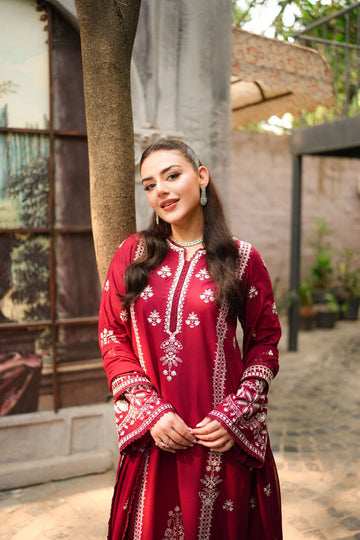 AS-U-0004 |ANEELAS - 3PC DHANAK FABRIC EMBROIDERED SHIRT WITH DHANAK EMBROIDERED SHAWL AND TROUSER|UNSTITCHED