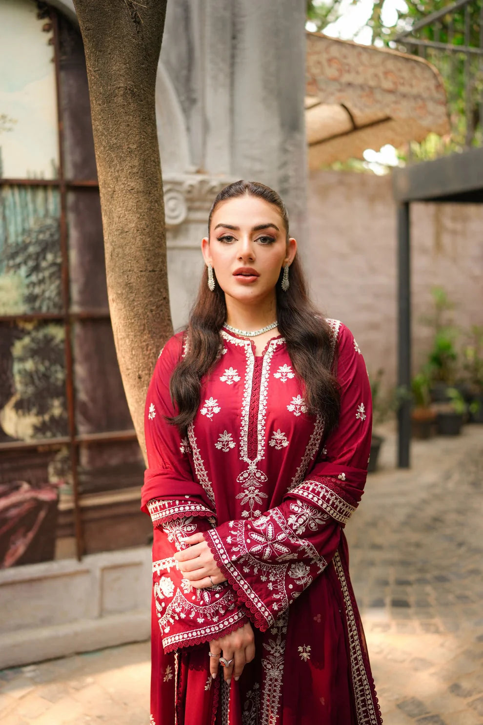 AS-U-0004 |ANEELAS - 3PC DHANAK FABRIC EMBROIDERED SHIRT WITH DHANAK EMBROIDERED SHAWL AND TROUSER|UNSTITCHED