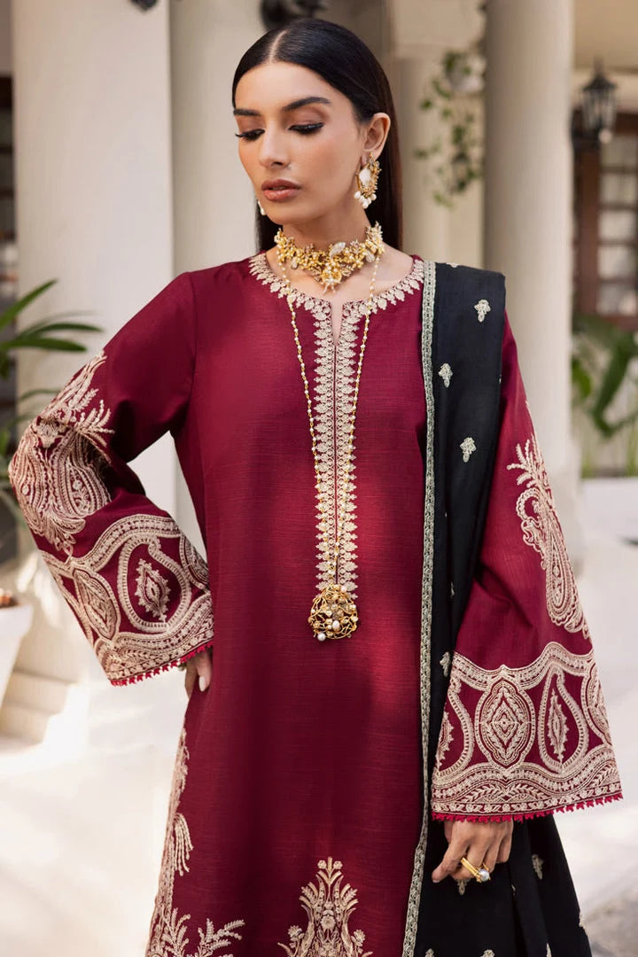 AS-U-0015|MARJAN - 3PC DHANAK FABRIC EMBROIDERED SHIRT WITH DHANAK EMBROIDERED SHAWL AND TROUSER|UNSTITCHED
